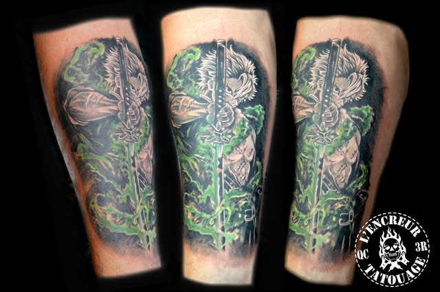 Tatouage illustratif couleur d'un samouraï
